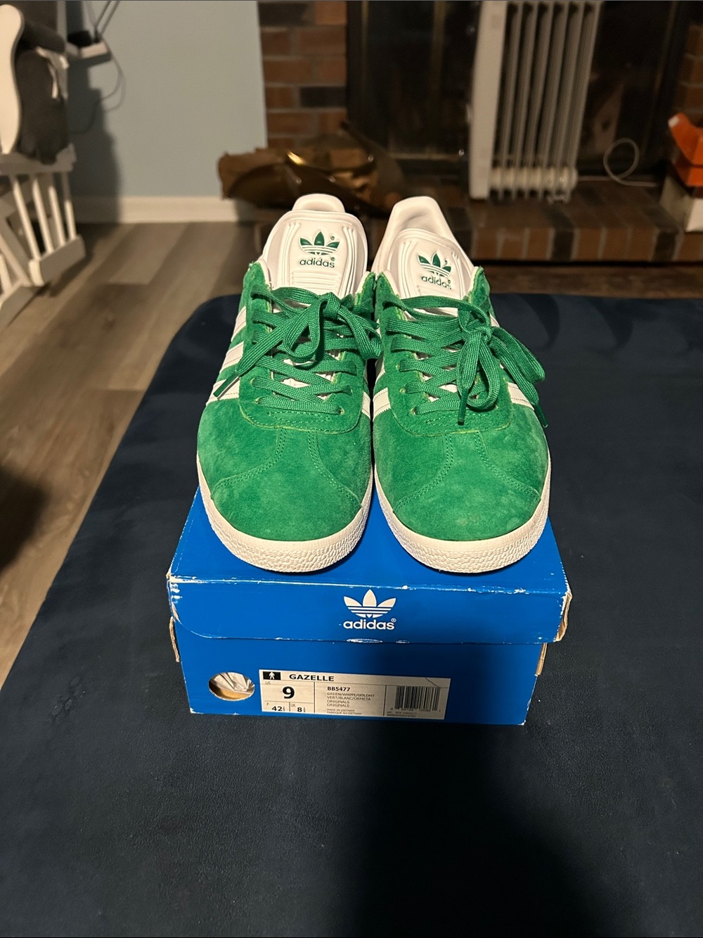 adidas Men’s Green Suede Sneakers with White Stripes